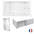 JACOB DELAFON - Baignoire bain douche Malice + tablier de baignoire + pare bain Blanc brillant, 160 X 85 version droite - vignette