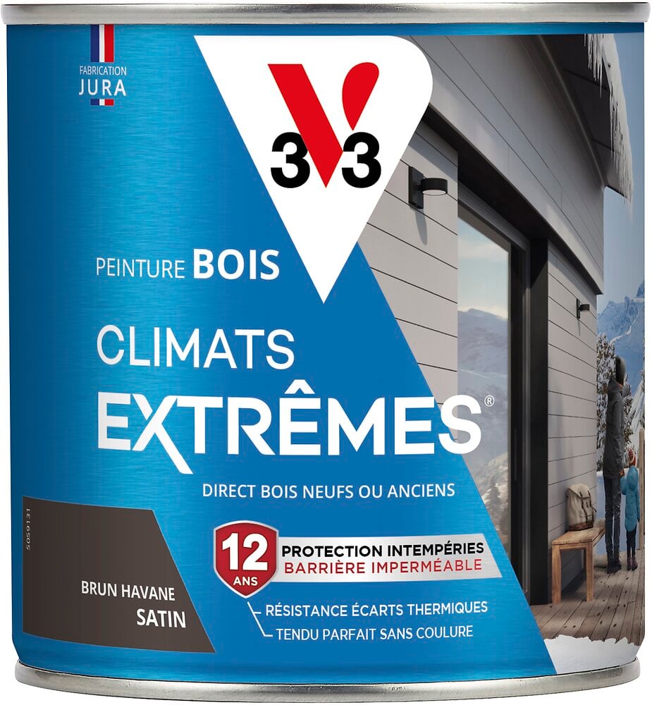 V33 PEINT - Peinture bois Climats Extrêmes Satin Brun havane 0.5l - large