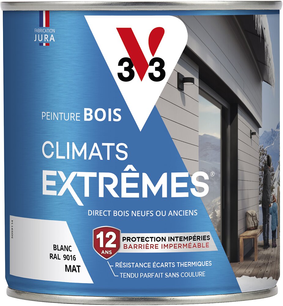 V33 PEINT - Peinture bois Climats Extrêmes Mat Blanc Pot 0.5l - large