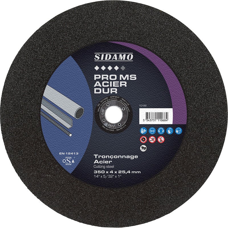 SIDAMO - Lot de 10 disques à tronçonner Pro Ms Acier Dur 350x4x25.4mm pour machines stationnaires 10111068 Sidamo - large