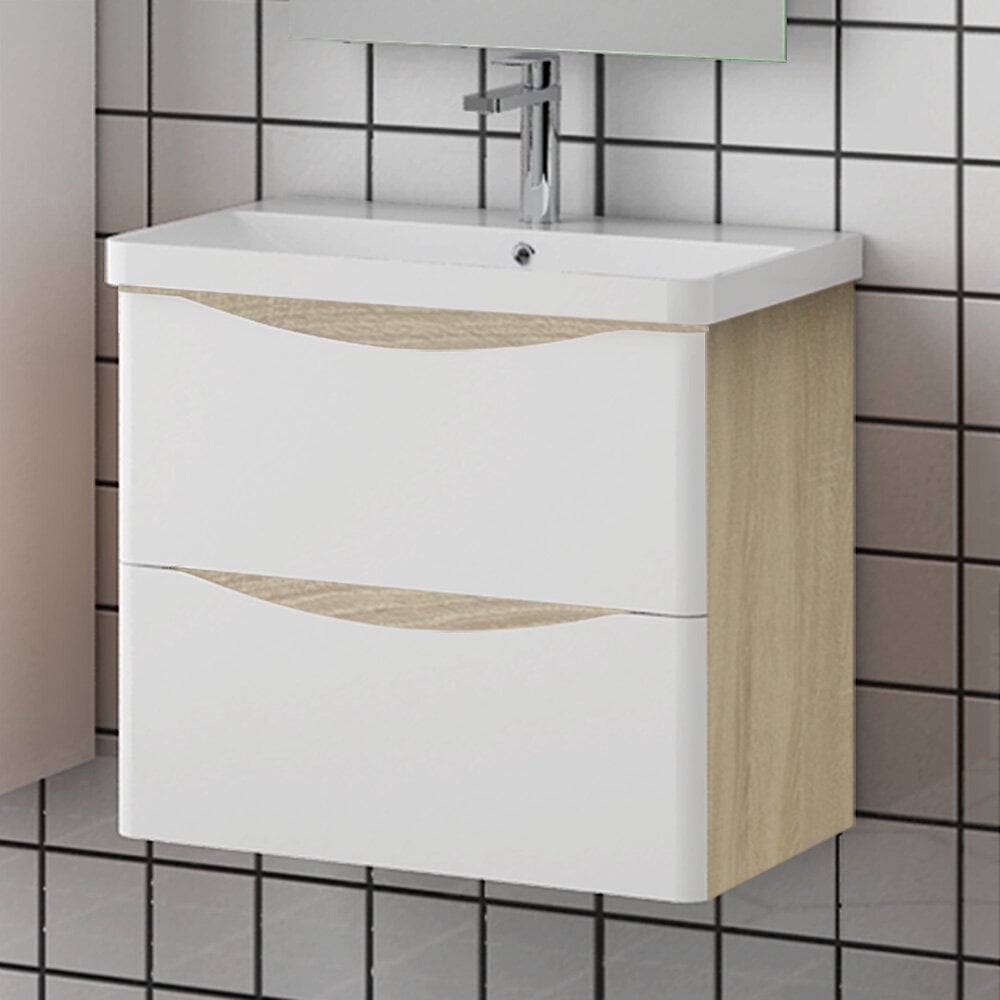AICA SANITAIRE - Aica Sanitaire Ensemble meuble bois clair et vasque 60cm meuble salle de bain meuble sur pieds 2 tiroirs - large