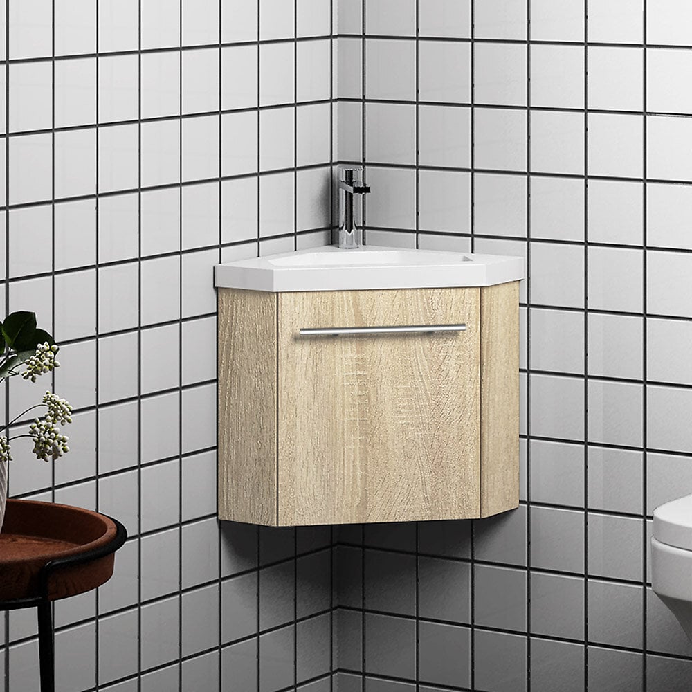 AICA SANITAIRE - Aica Sanitaire Ensemble meuble bois clair et vasque 60cm meubles de salle de bain meuble sur pieds 1 porte - large