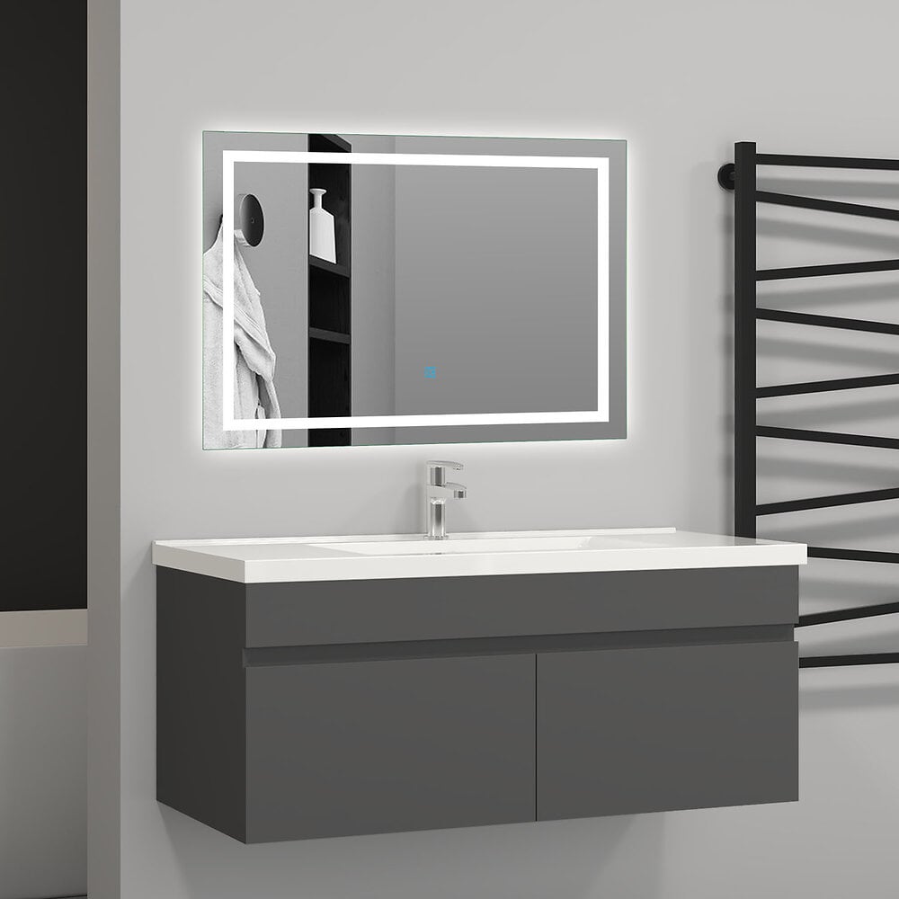 AICA SANITAIRE - Aica Sanitaire 99(L)x45(W)x40cm(H)cm Meuble salle de bain anthtacite 2 portes avec une vasque à suspendre - large