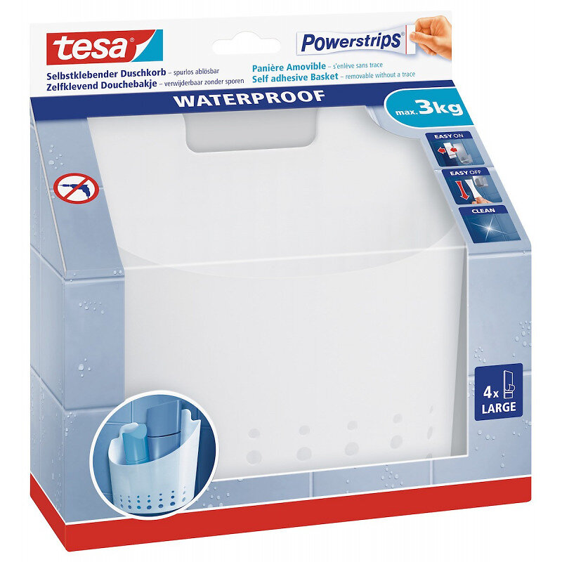 TESA - Tesa  PowerStrips Grand panier résistant à l'eau en plastique, pose facile sans perçage (59706-00000-02) - large
