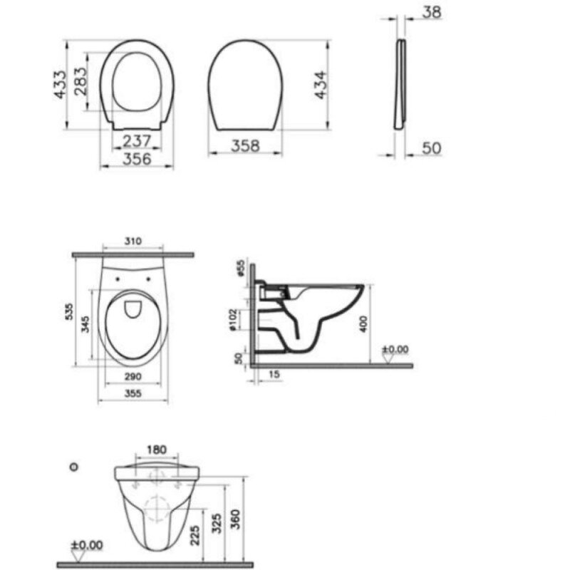 ALCA - Alca Pack WC Bâti 85 cm autoportant + WC sans bride Vitra Normus + Abattant softclose + Plaque chrome - large