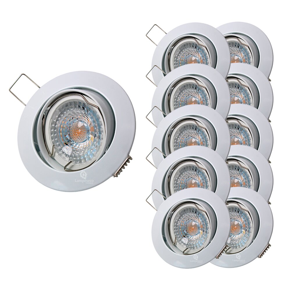 LAMPESECOENERGIE - LOT DE 10 SPOT LED RONDE BLANC ORIENTABLE 38° BLANC CHAUD - large