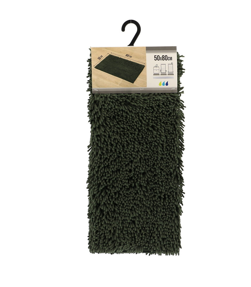 TENDANCE - Tapis de salle de bain Vert Sapin en Microfibre chenille 50 x 80 cm - large