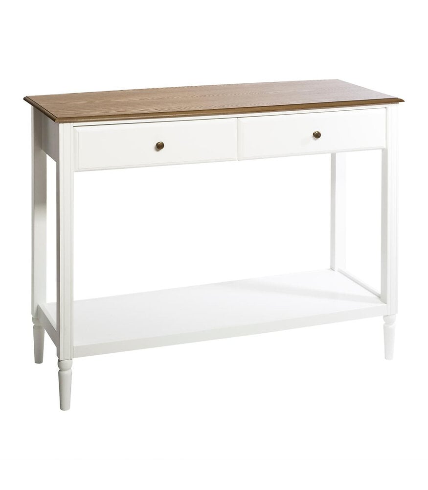 meuble console 2 tiroirs en bois blanc et naturel h 85 cm