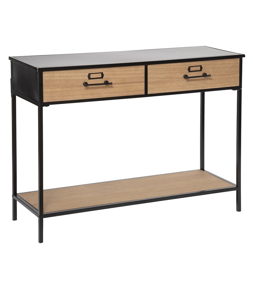 meuble console 2 tiroirs en bois et métal noir h 84.5 cm