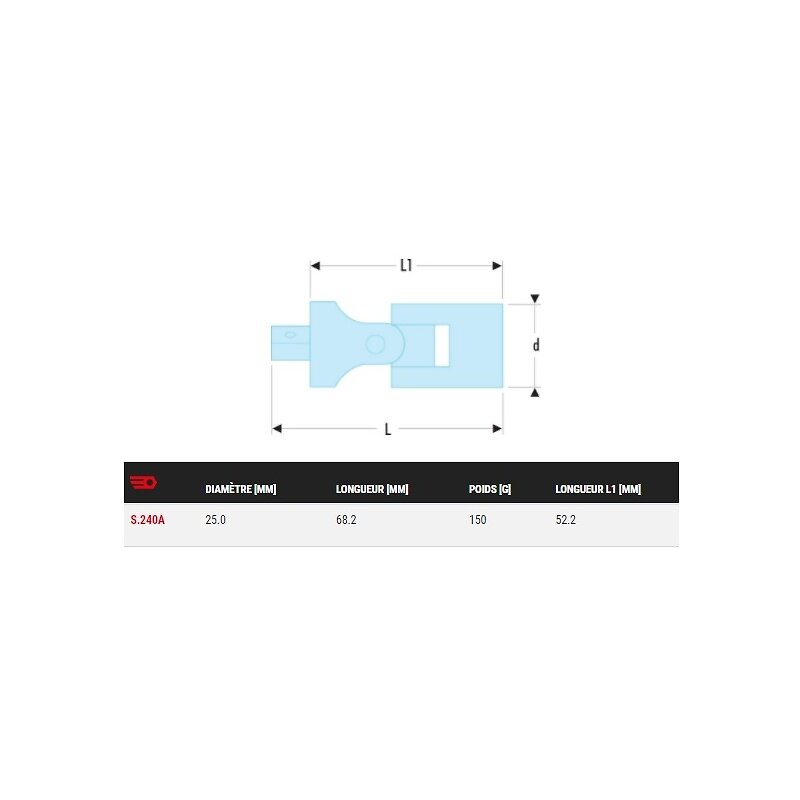 FACOM Universal Kardan 1/2" – Kurzausführung, Phosphatierte Oberfläche