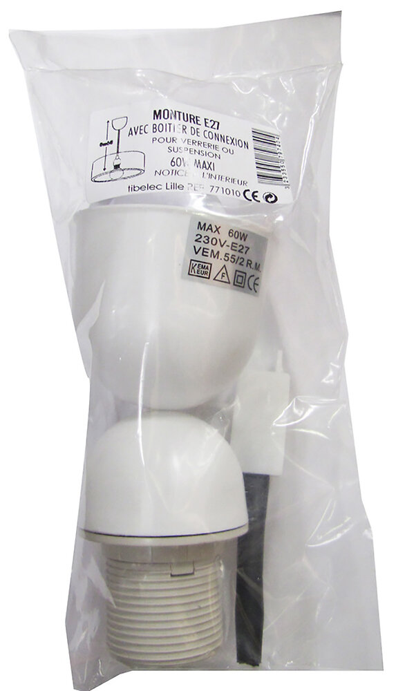 TIBELEC - Monture plastique douille E27 60W maxi blanc - large
