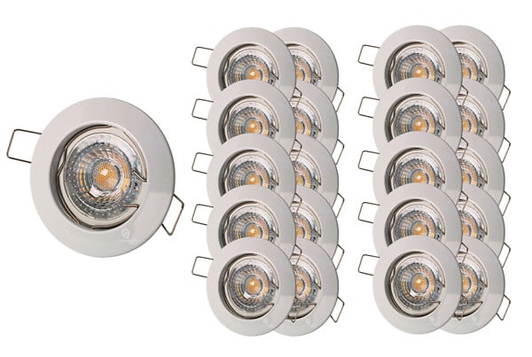 Lot de 20 Spot led carré 230v alu brossé 38° led blanc chaud