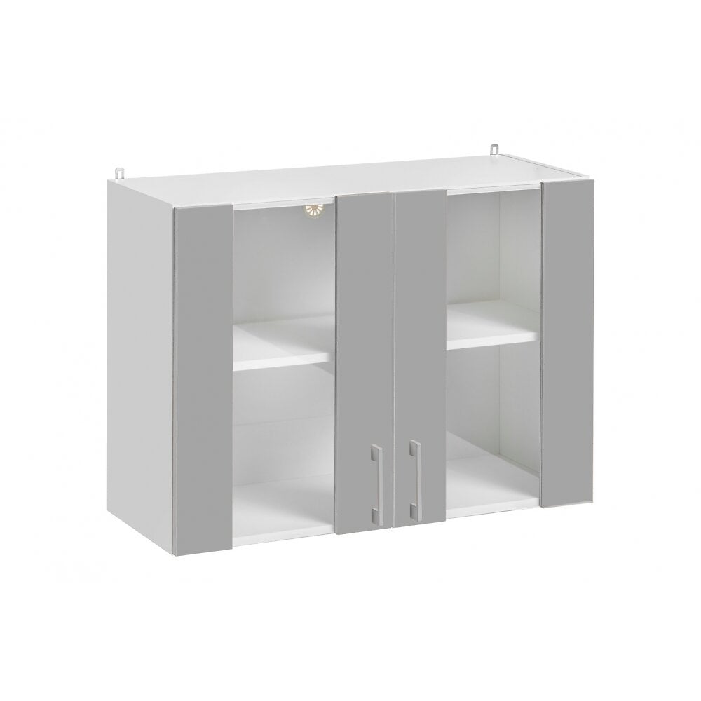 cuisineandcie - meuble haut de cuisine eco gris brillant 2 portes vitrées l 80 cm