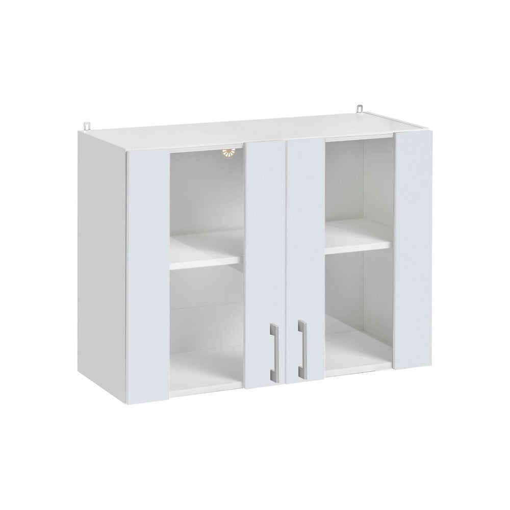 cuisineandcie - meuble haut de cuisine eco blanc brillant 2 portes vitrées l 80 cm