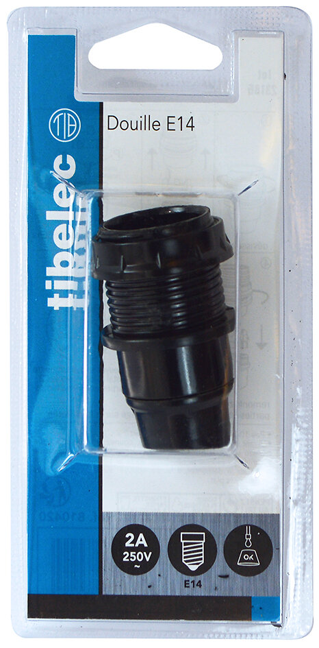 TIBELEC - Douille E14 isolée demi filteée bague 35mm noir - large