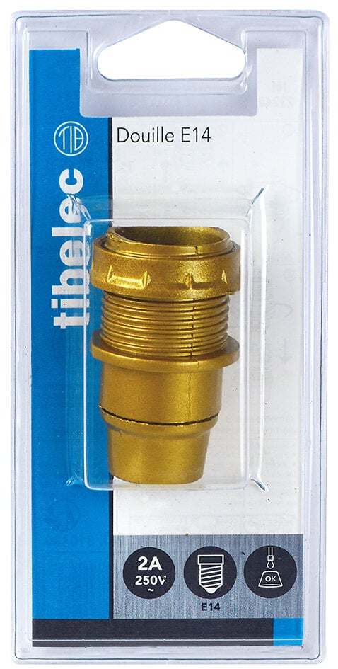 TIBELEC - Douille E14 isolée demi filetée bague 35mm or - large