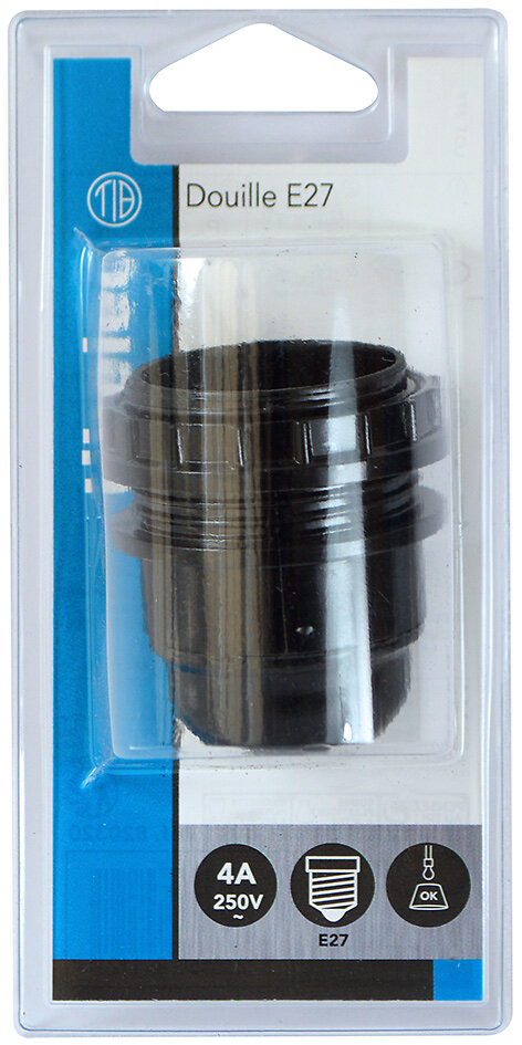 TIBELEC - Douille E27 isolée 1 2 filetée bague diamètre 48mm noir - large