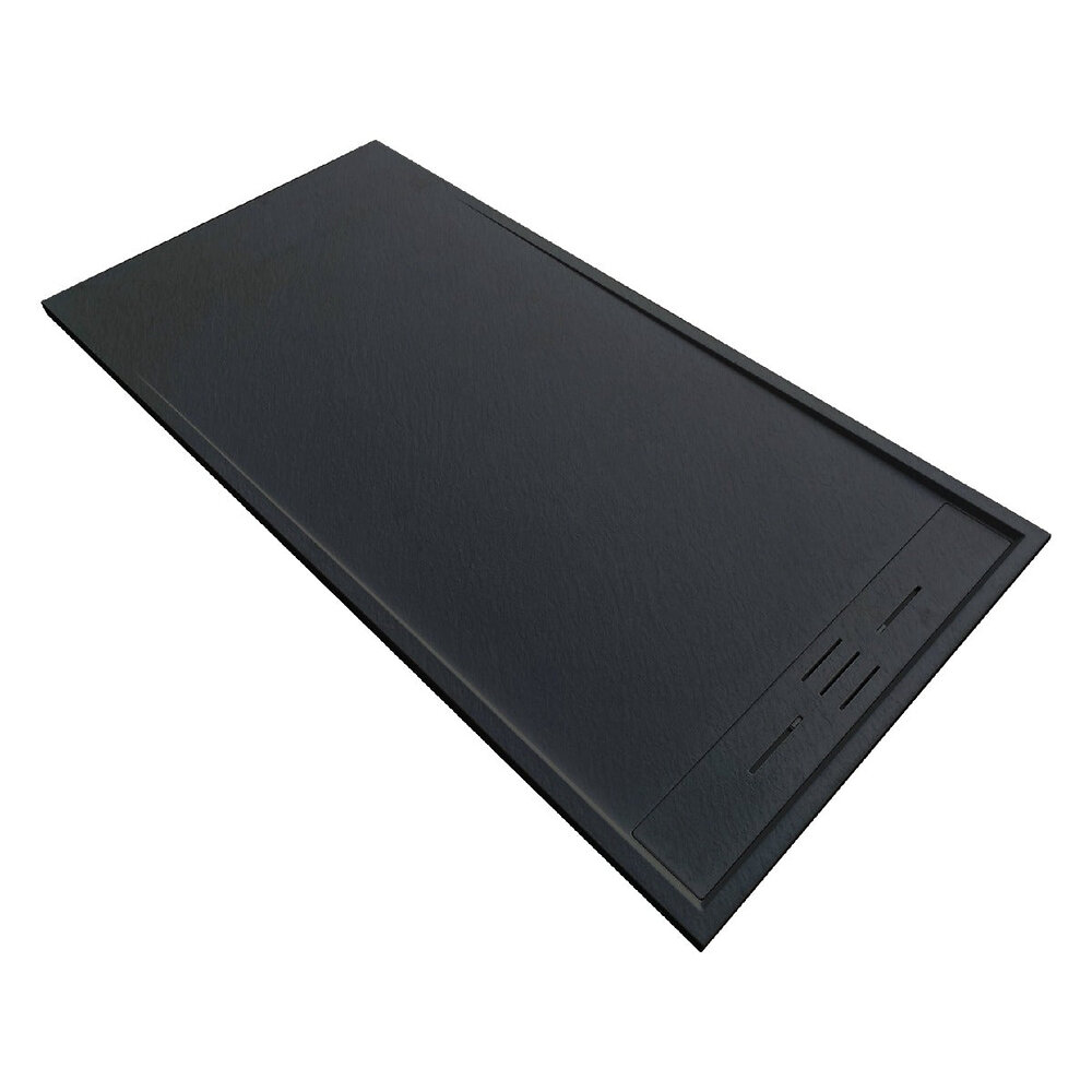 STANO - Receveur de douche 80 x 180 cm extra plat SALVI en SoliCast® surface ardoisée noir - large