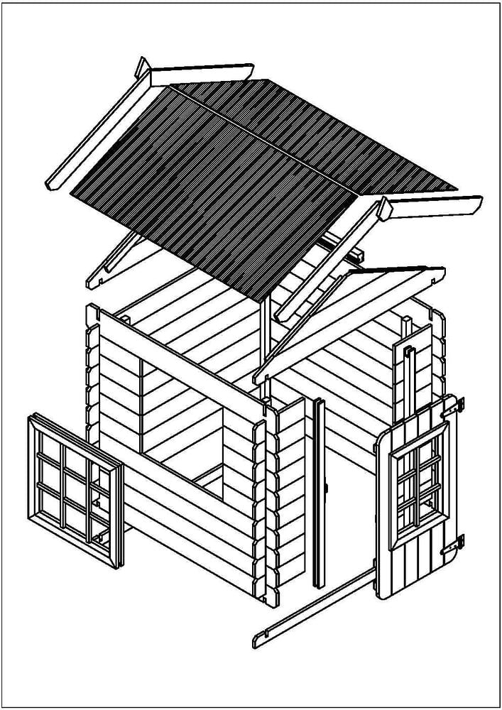 TIMBELA - Timbela M570M-1 Maison en bois pour enfants - Toit bleu - 111x113xH121cm / 0.9 m2 - SANS PLANCHER - large