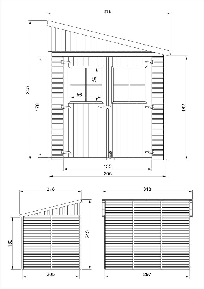 TIMBELA M341 Abri De Jardin En Bois Naturel (sans Paroi Latérale)- Stockage Extérieur Avec Fenêtres- H244x216x513 Cm/10 M2, Hangar En Bois Naturel - Atelier Rangement Outils Et Vélos