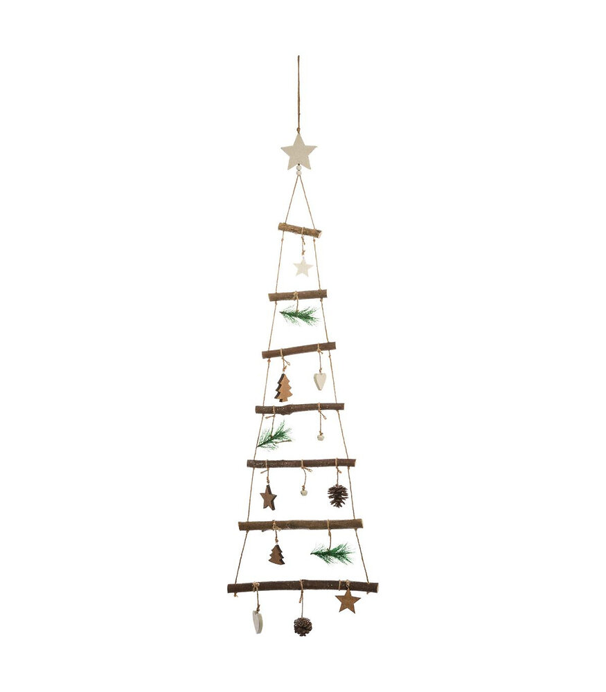 FEERIC LIGHTS & CHRISTMAS - Déco de Noël Sapin à suspendre en bois avec déco H 75 cm - large