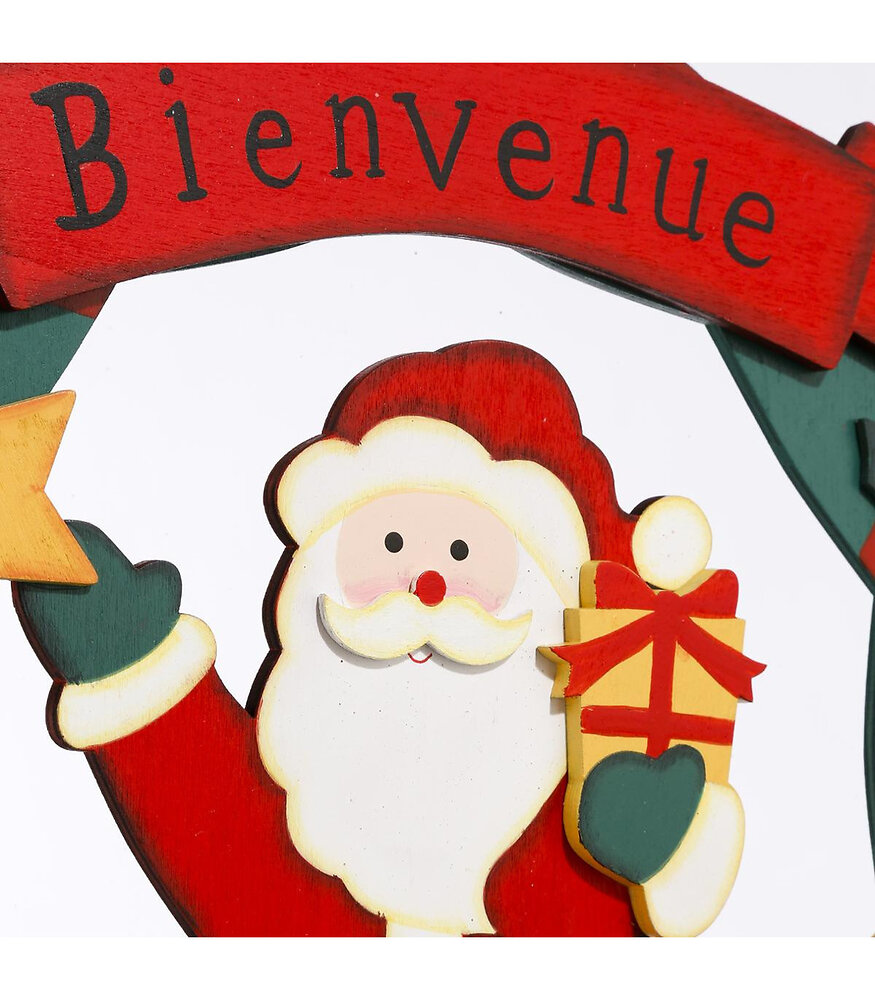 FEERIC LIGHTS & CHRISTMAS - Déco de Noël Couronne BIENVENUE en bois décoré D 30 cm - large