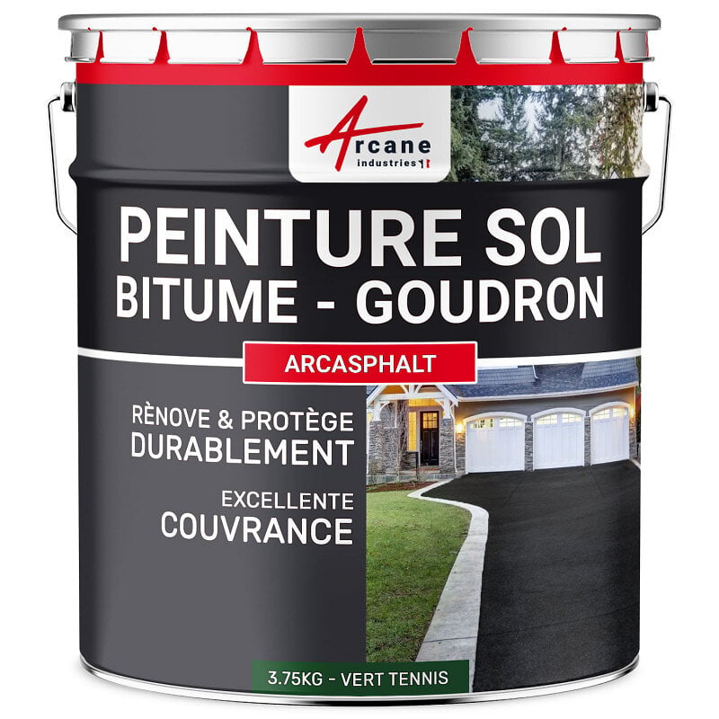 ARCANE INDUSTRIES - Peinture Bitume, Goudron, Enrobé - ARCASPHALT - 3.75 Kg pour 7.5m2 en 2 couches Vert Tennis - ARCANE INDUSTRIES - large
