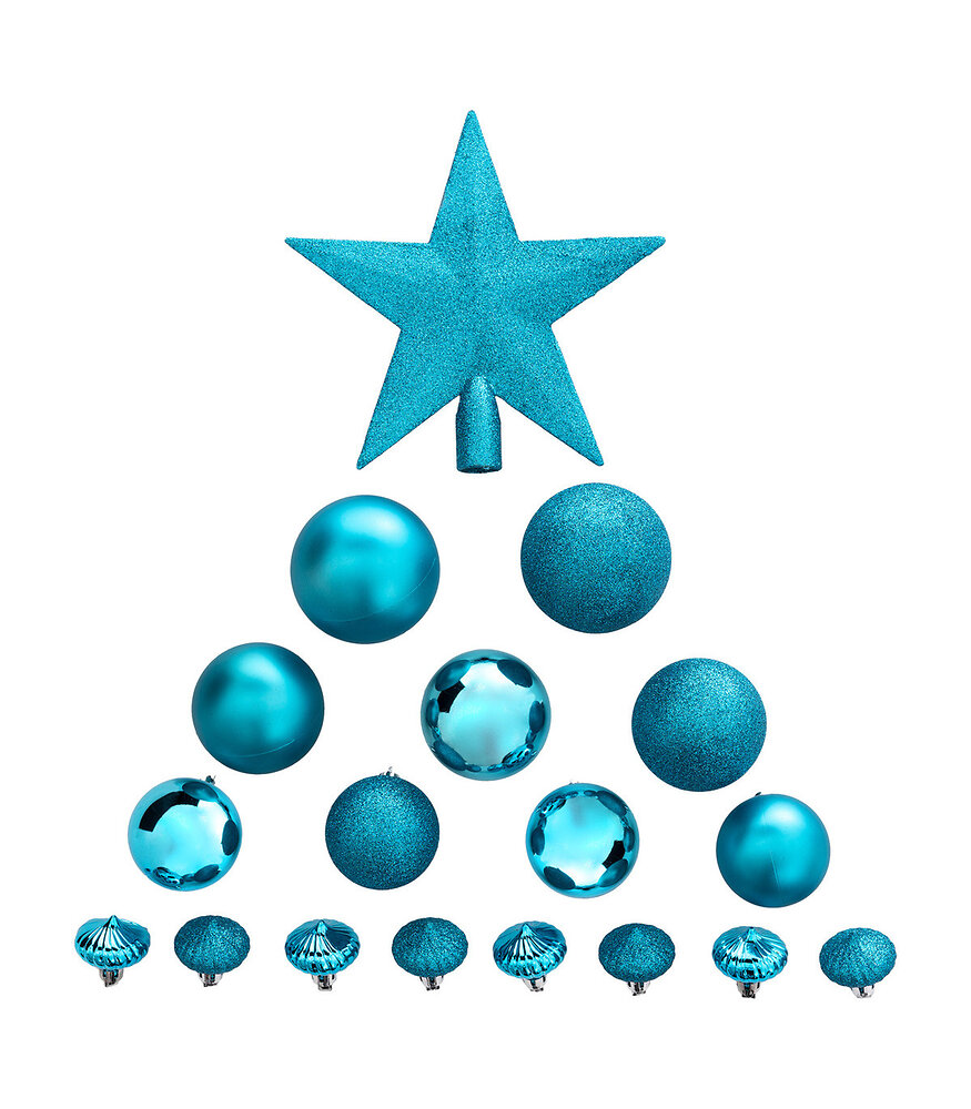 Déco de sapin de Noël Kit de 18 pièces Boules et Cimier Turquoise