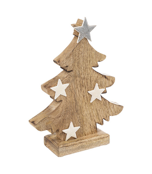 Petit sapin de Noël lumineux en bois H 28 cm