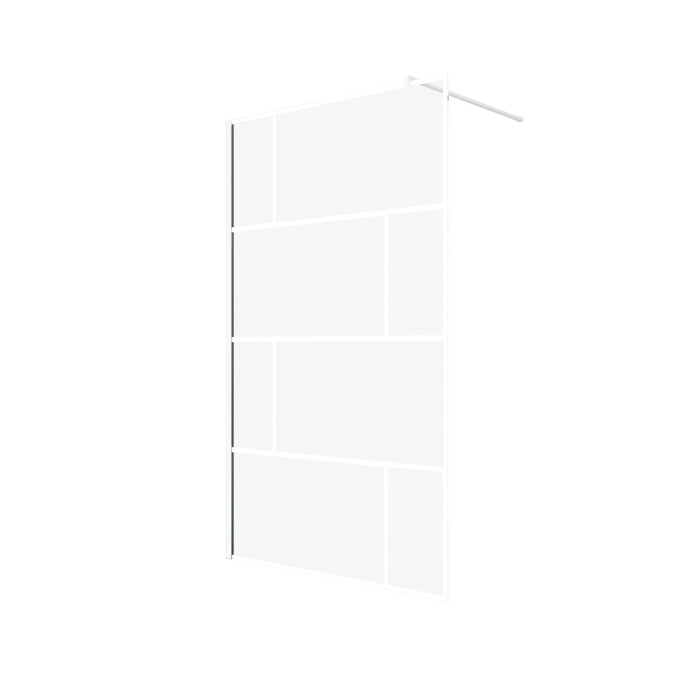 AURLANE - Paroi de douche à l'italienne 120x195cm - Sérigraphie type briques - Profile blanc - WHITE BLOCKS - large