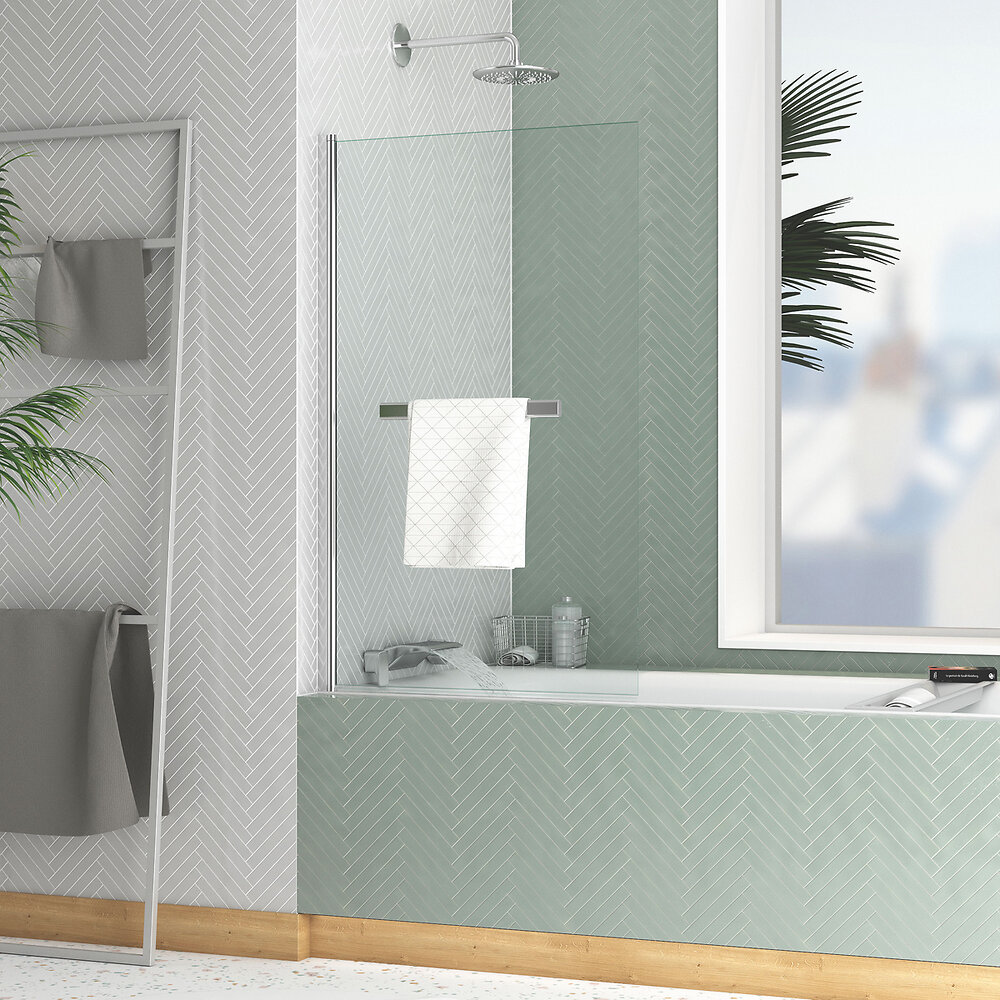 AURLANE - Pare-baignoire Rabattable avec porte-serviette 70x120cm - Profilé Chromé - Verre 4mm - ELEMENTARY - large