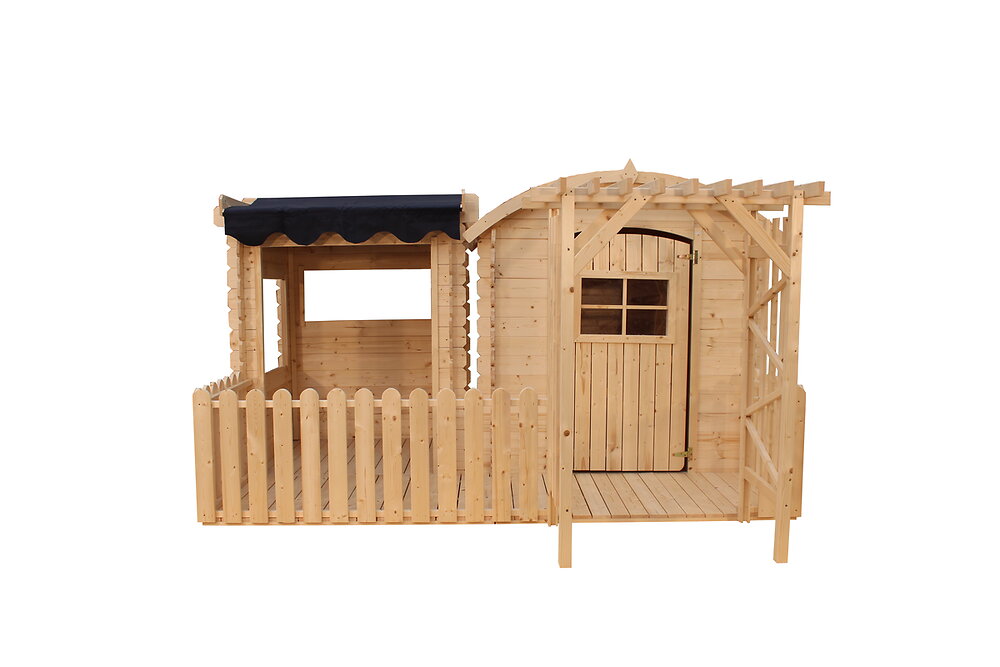 TIMBELA - TIMBELA M505+M080M Maison en bois avec abri et terrasse pour enfants - large