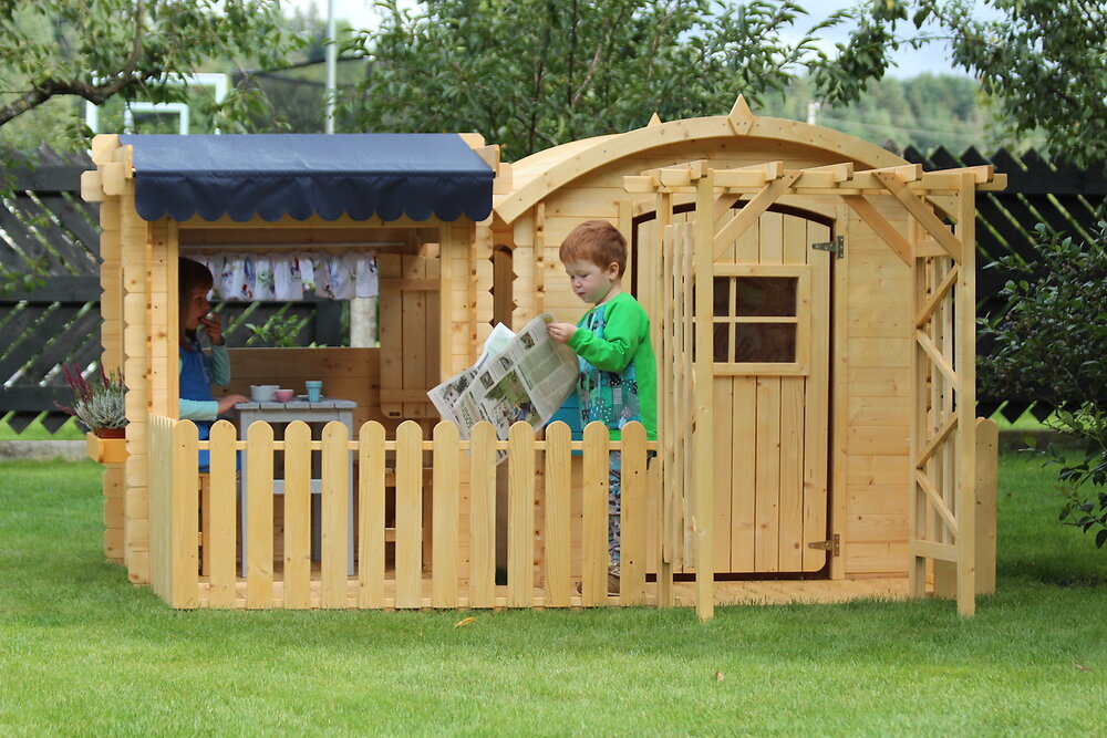 TIMBELA - TIMBELA M505+M080M Maison en bois avec abri et terrasse pour enfants - large