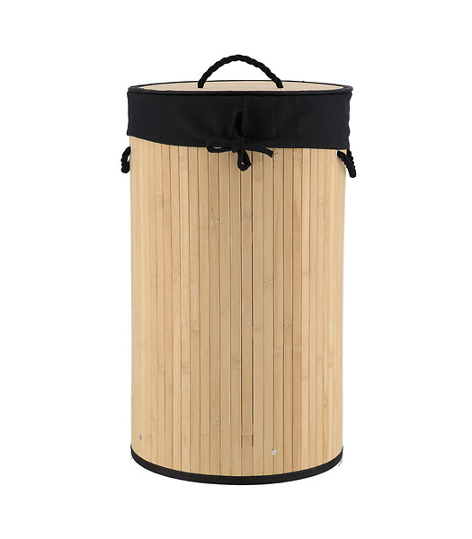 Panier à linge avec couvercle - 80 l - Avec sac à linge - Pliable - En bois  de bambou - Gris