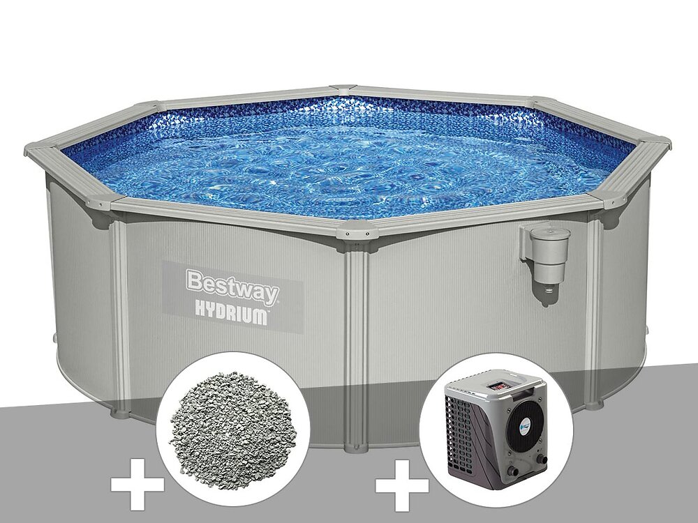 BESTWAY - Kit piscine acier ronde Bestway Hydrium 3,60 x 1,20 cm + 10 kg de zéolite + Pompe à chaleur - large