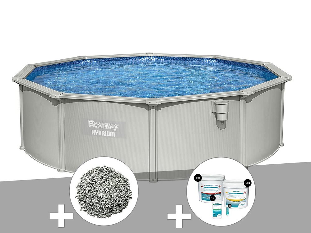 BESTWAY - Kit piscine acier ronde Bestway Hydrium 4,60 x 1,20 cm + 10 kg de zéolite + Kit de traitement au chlore - large