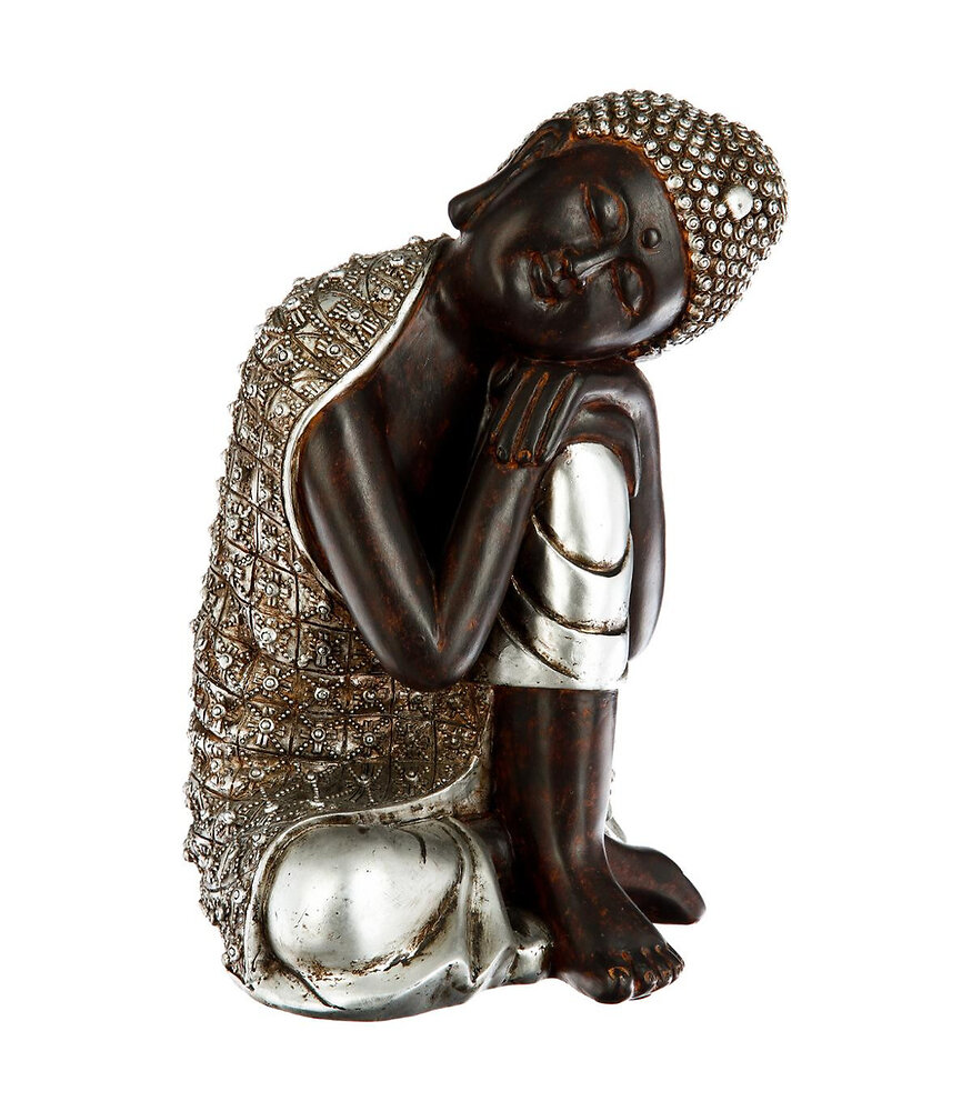 ATMOSPHERA - Objet décoratif Bouddha marron et argenté H 29.5 cm - large