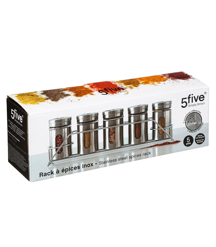 5 FIVE SIMPLY SMART - Rack à épices Support en Inox avec 5 Pots - large