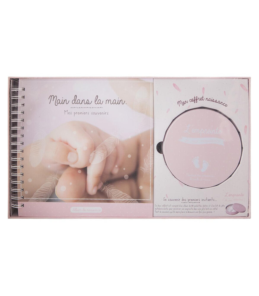 Coffret Naissance Atmosphera - 7 Boîtes + Empreinte De Pied/main Avec Pâte, Rose, 38x26,8x8,4 Cm