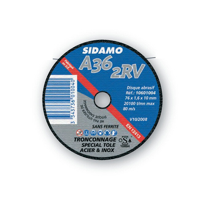 SIDAMO - 50 Disques à tronçonner Ultra Pn Acier Inox D.76 X 1 X 10 Sidamo - large