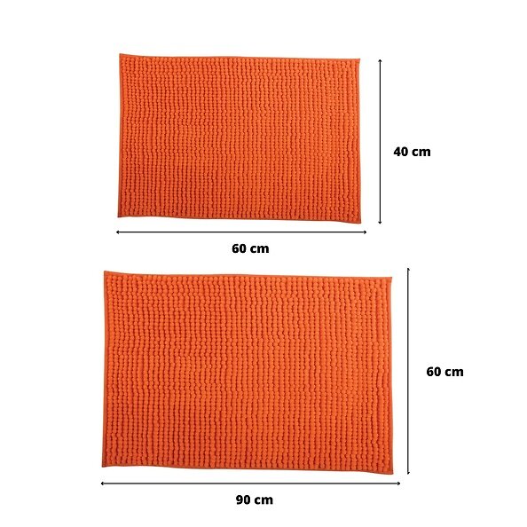 MSV - MSV Lot de 2 Tapis de bain Microfibre CHENILLE 40x60cm & 60x90cm Orange - large