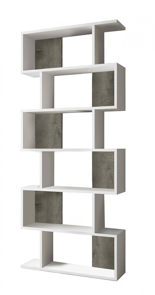DMORA - Bibliothèque décorative haute avec 5 étagères, étagères modernes, séparateur de pièce, cm 80x25h192, couleur blanc et chêne - large
