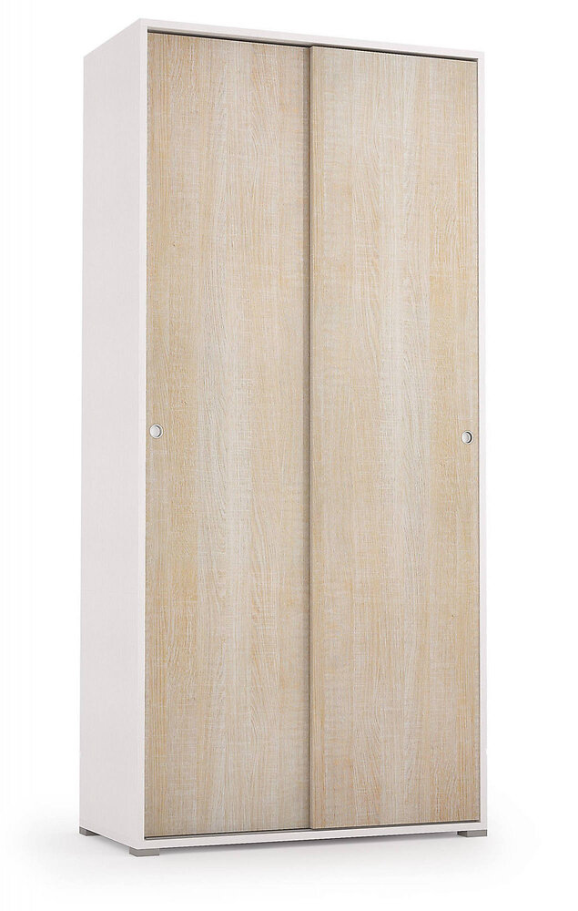 DMORA - Armoire avec 2 portes coulissantes et 4 étagères, 100% Made in Italy, Armoire de chambre moderne, 90x45h195 cm, couleur Blanc et Chêne - large