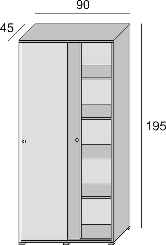 DMORA - Armoire avec 2 portes coulissantes et 4 étagères, 100% Made in Italy, Armoire de chambre moderne, 90x45h195 cm, couleur Blanc et Chêne - large