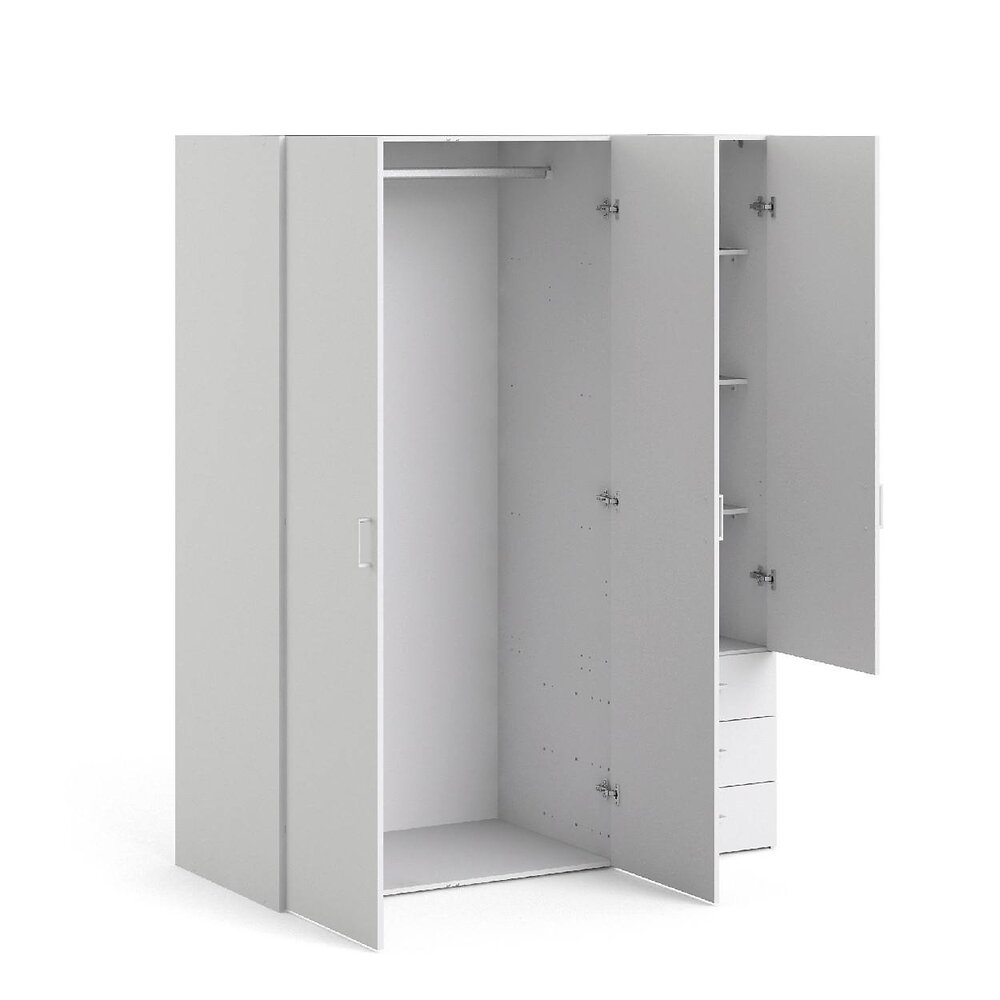 DMORA - Armoire avec trois portes battantes et trois tiroirs, couleur blanche, Dimensions 115 x 175 x 49 cm - large
