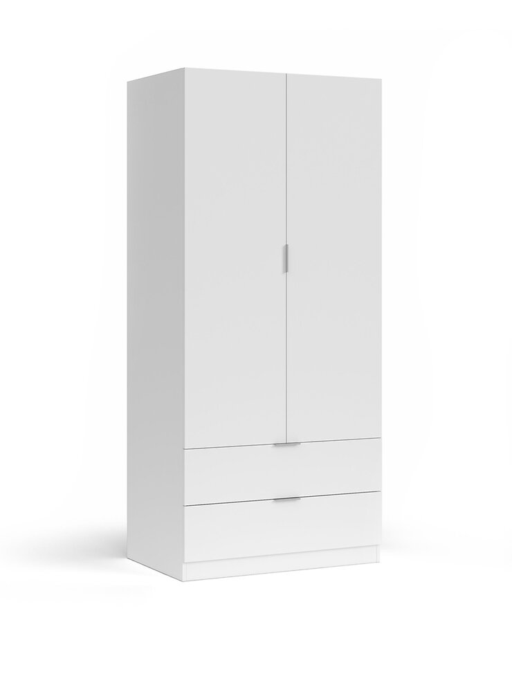 DMORA - Armoire avec deux portes battantes et deux tiroirs, couleur blanche, Dimensions 81,5 x 180 x 52 cm - large