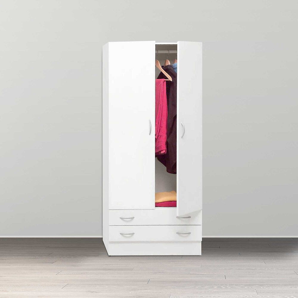 DMORA - Armoire à deux portes et deux tiroirs avec tringle à vêtements, couleur blanche, Dimensions 80 x 170 x 52 cm - large