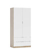 DMORA - Armoire à deux portes et deux tiroirs en bas, couleur chêne avec portes blanc artik, 81,5 x 180 x 52 cm. - vignette