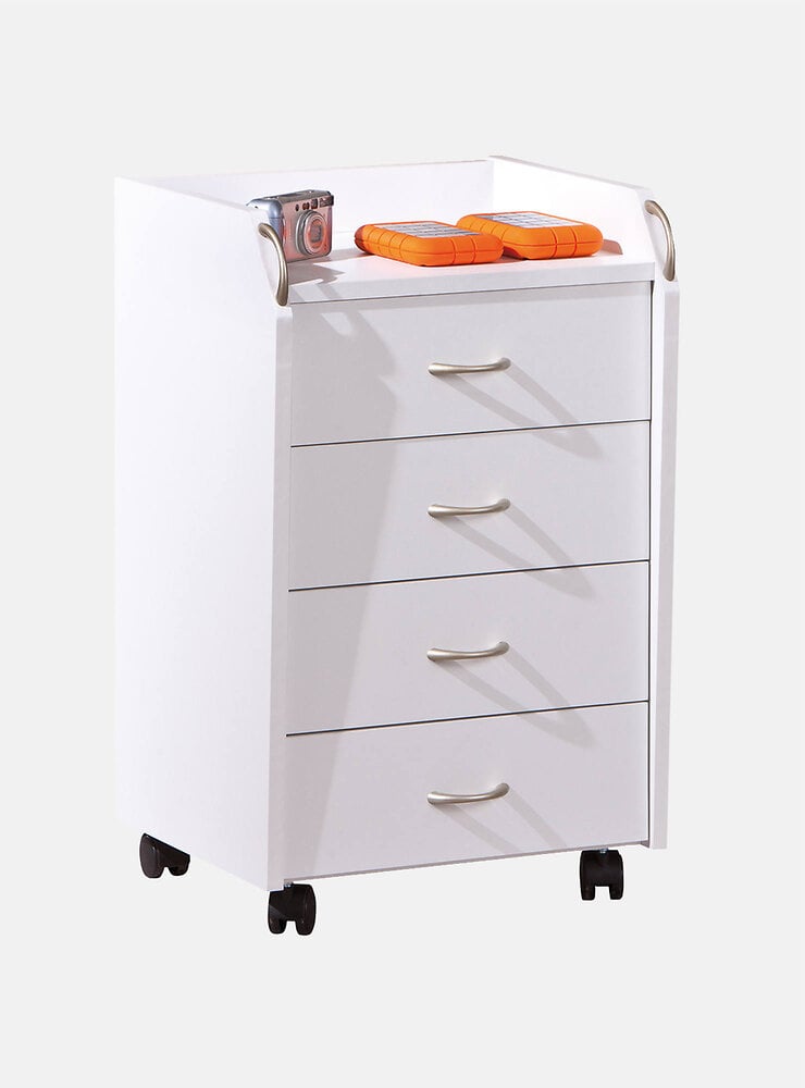 commode à roulettes, 4 tiroirs, 40 x 36 x 65 cm, meuble de bureau, blanc