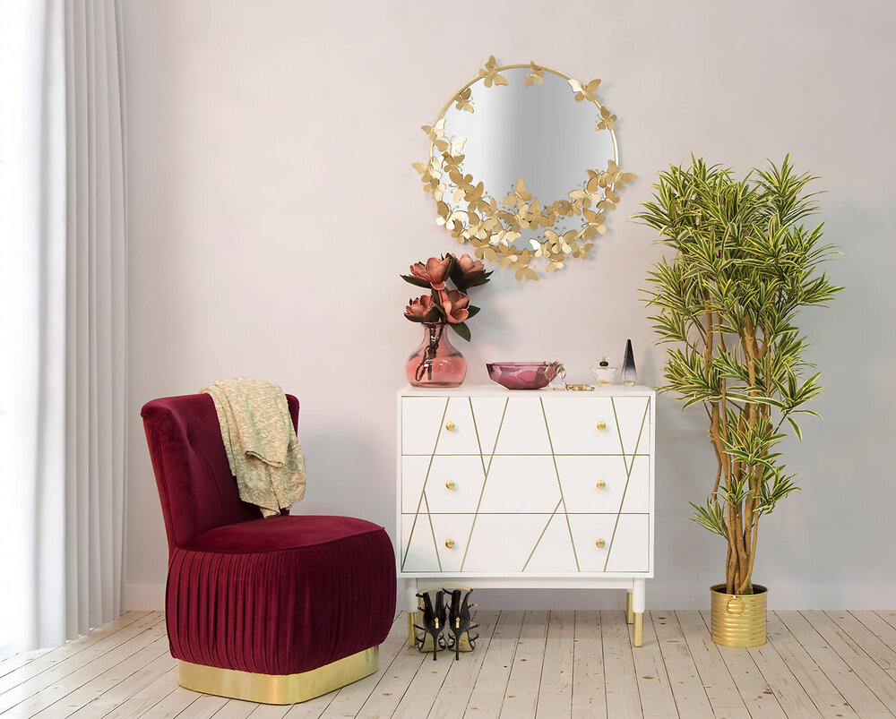 DMORA - Commode élégante en bois de pin mdf, avec 3 tiroirs, couleur blanche et finitions dorées, Dimensions 40 x 80 x 80 cm - large